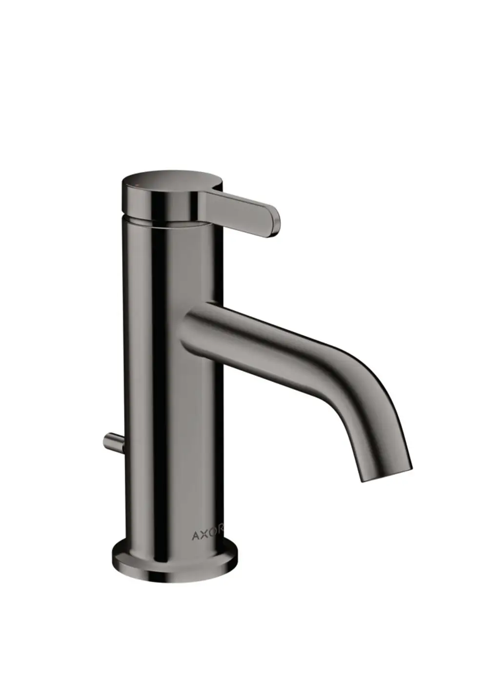 Einhebel-Waschtischmischer in glänzend schwarzem Chrom von AXOR mit einem Hebelgriff und einer Zugstangen-Ablaufgarnitur. Ideal für moderne Badezimmeranwendungen.